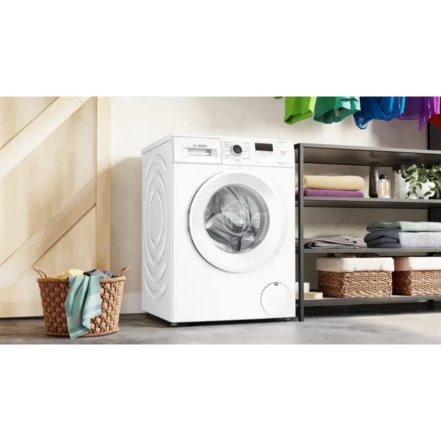Masina de spalat, Bosch WGE02200BY, SER2, Masina de spalat 7kg, A, 1200 rpm, 51/71dB(A), waveDrum 65l, 4 optiuni, SpeedPerfect, Hygiene+, Blugi/spalare inchisa, usa alba