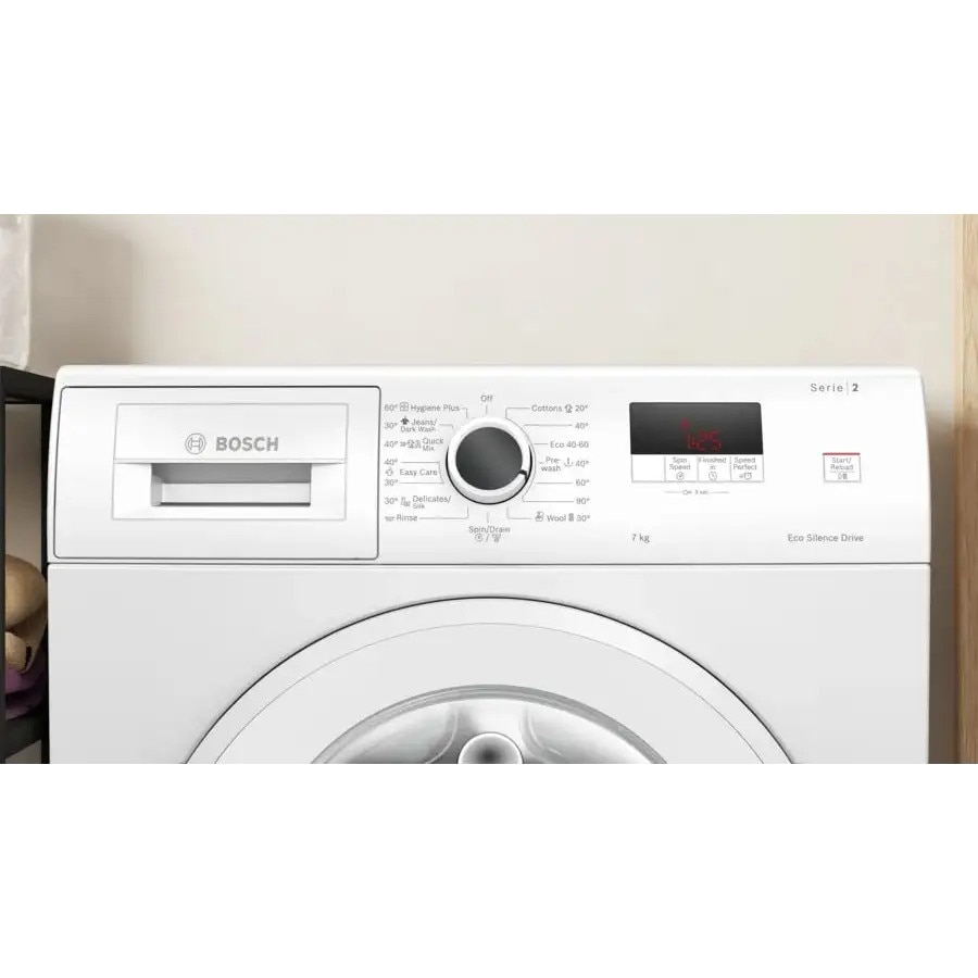 Masina de spalat, Bosch WGE02200BY, SER2, Masina de spalat 7kg, A, 1200 rpm, 51/71dB(A), waveDrum 65l, 4 optiuni, SpeedPerfect, Hygiene+, Blugi/spalare inchisa, usa alba