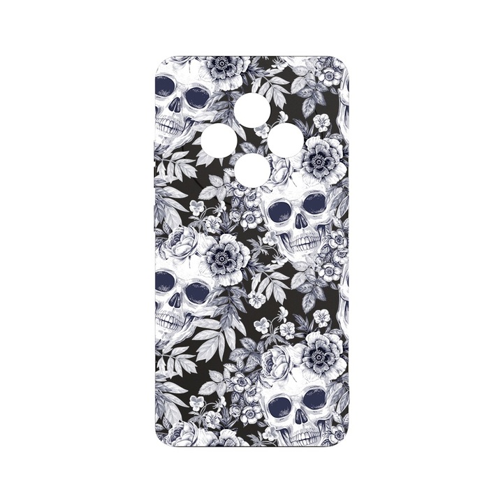 BestCase 1.2mm Szilikon telefontok, kompatibilis modell Xiaomi Redmi 14C, Skull Black And White, Kameravédelem, Mikroszálas puha belső, PB 1435