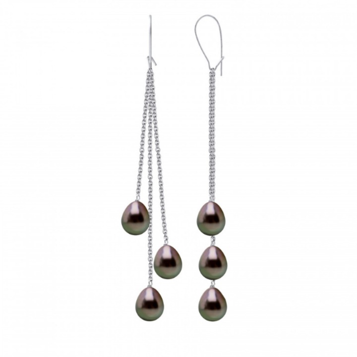 Cercei cu Perle negre de Tahiti, Forma de Para, 8-9 mm, Calitate A+, aur alb