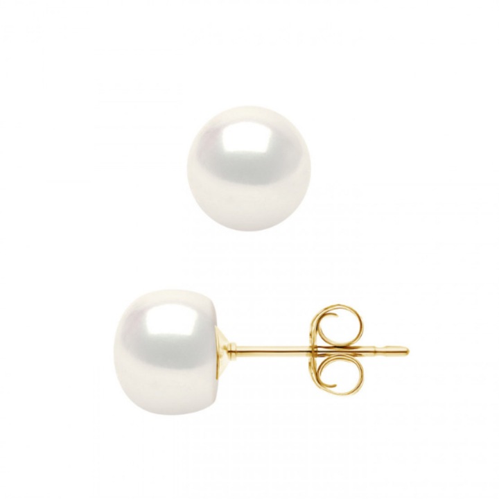 Cercei cu Perle naturale de cultura model tip buton, 8-9 mm, calitate AAA+, aur galben