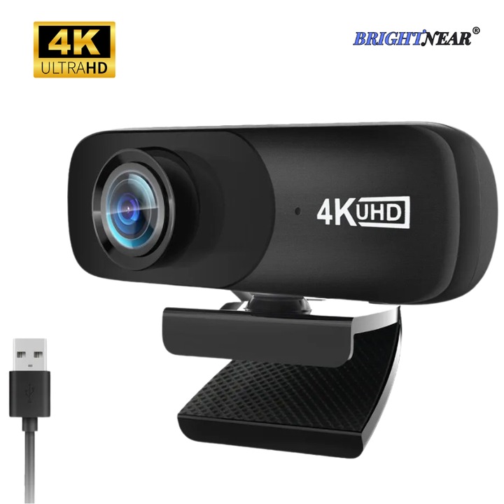 Camera Web Profesionala BrightNear® Webcam Ultra HD. Rezolutie 4K, 8MP, Auto-Focus, Expunere Automata, Rotire 360 Grade, Microfon Digital Omnidirectional, Reducere Zgomot, Conectare PC/Laptop, USB, Unghi Vizualizare 120°