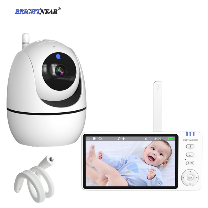 BrightNear WiFi babafigyelő, NightVision HD, babafigyelő támogatás, rugalmas és stabil, 360°-os monitorozás, hőmérséklet-érzékelő, kétirányú hang, fehér