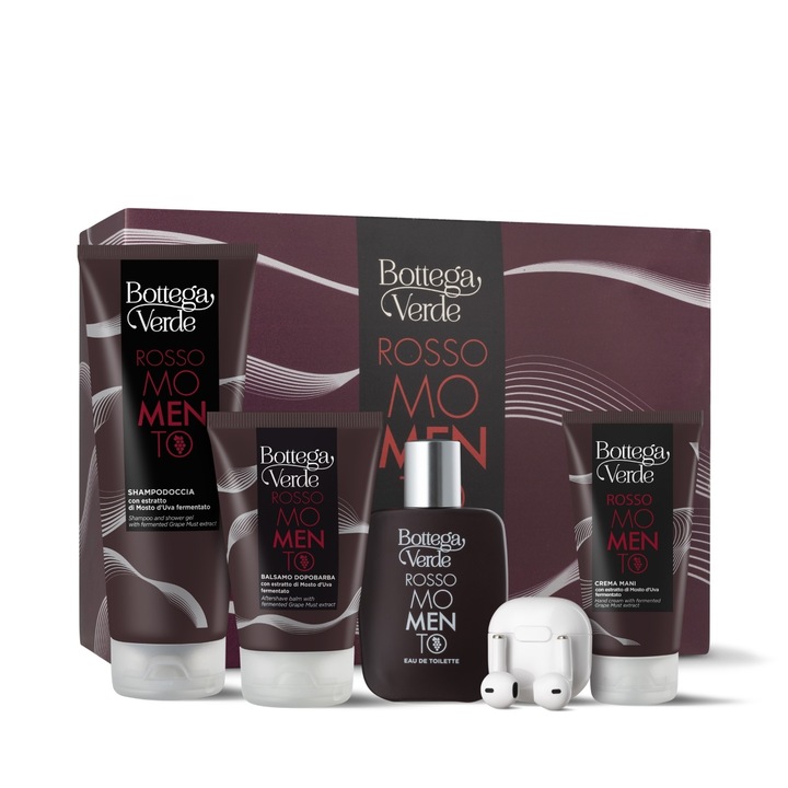 Set cadou ingrijire corp barbati cu extract de struguri - Rosso Momento, 200 ML, 2x75 ML, 50 ML, Bottega Verde