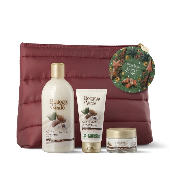Testápoló ajándékkészlet, shea vaj kivonattal, ünnepi csomagolásban - Karite, 400 ML, 50 ML, 75 ML, Bottega Verde