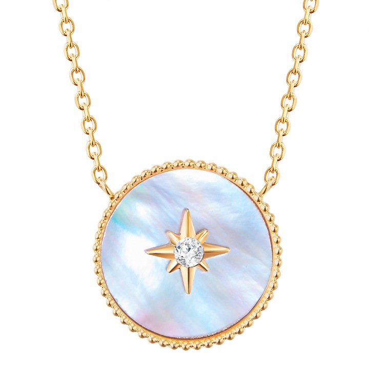 Valero Pearls, Colier placat cu aur de 14K si decorat cu cristal si Mother Of Pearl, Auriu