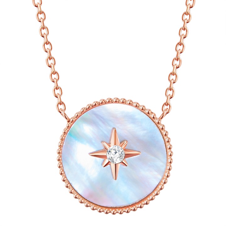 Valero Pearls, Colier placat cu aur de 18K si decorat cu cristal si Mother of Pearl, Auriu rose