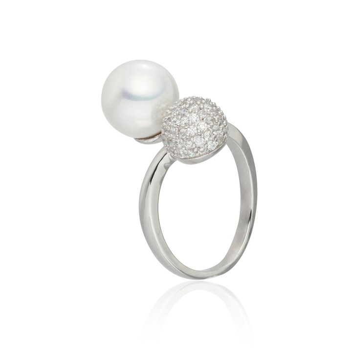 Lulu & Jane, Inel cu perle si zirconia, Argintiu