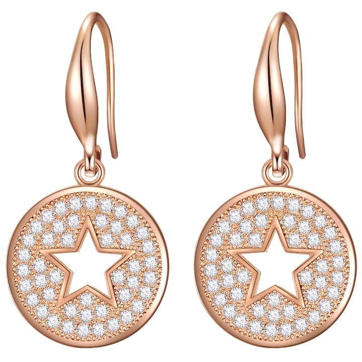 Lulu & Jane, Cercei drop de alama placati cu aur de 14K, Auriu rose