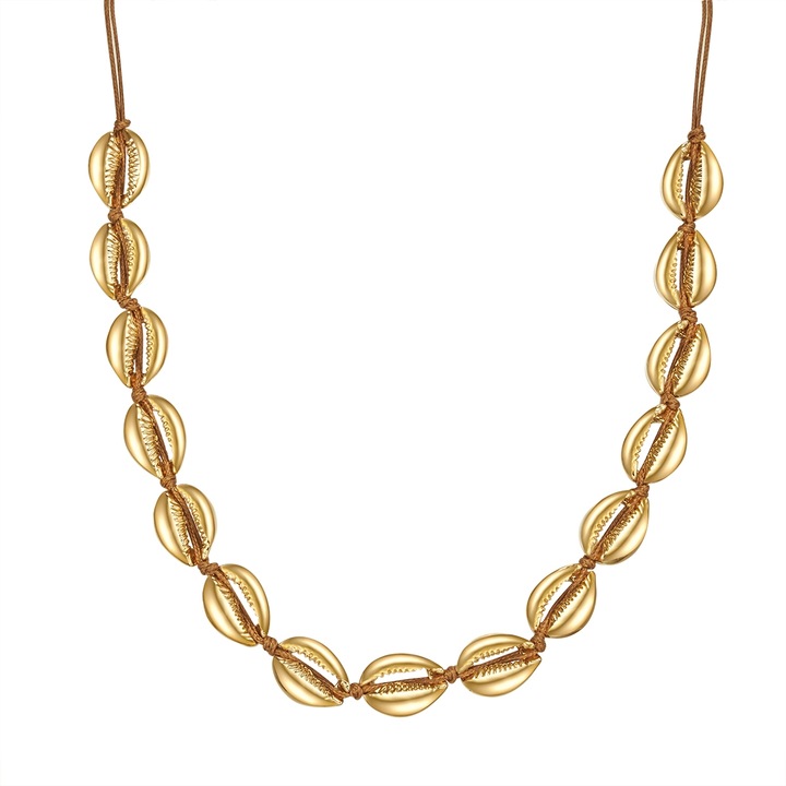 Lulu & Jane, Colier placat cu aur de 14K si cu pandantive scoica, Auriu