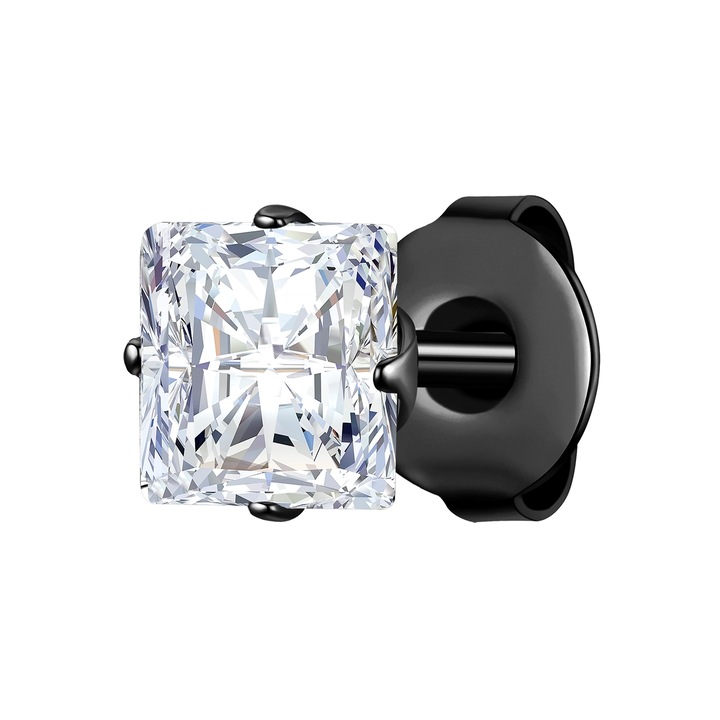 True Rebels, Cercel cu tija si cristal zirconia - 1 piesa, Negru