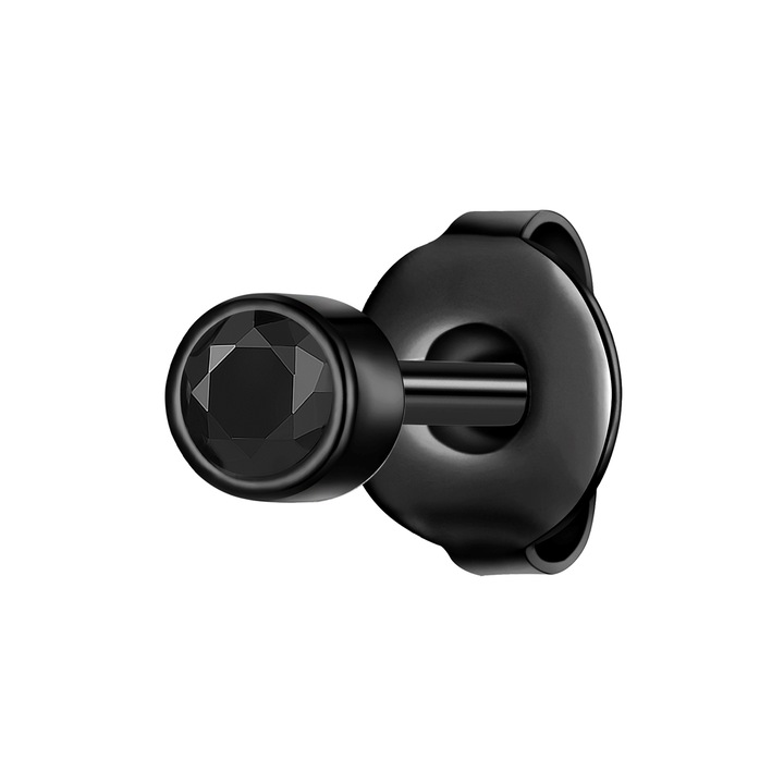 True Rebels, Cercel cu tija si cristal zirconia - 1 piesa, Negru