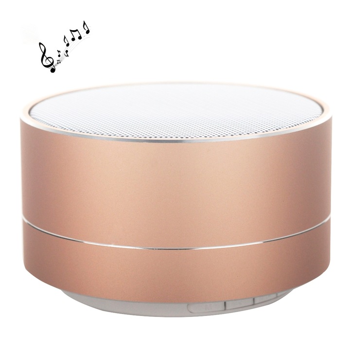 Boxa portabila A10 Mini Bluetooth cu microfon incorporat si LED-uri, suport pentru apeluri hands-free si card TF, Auriu