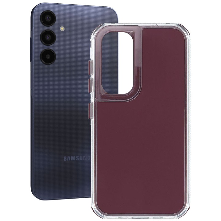 Husa pentru Samsung Galaxy A15 (4G / 5G), Forge Armor Ultra, Bumper din policarbonat aderent, Constructie rigida, Intarituri de silicon, Colturi cu protectie antisoc, Spate mat, Visiniu