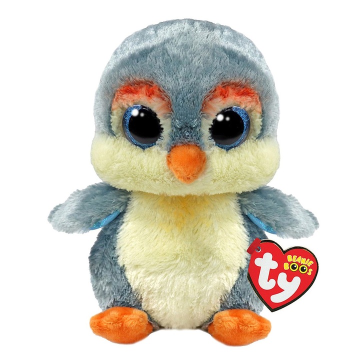 Plus Ty Beanie Boos - Fisher pinguin gri, 15 cm