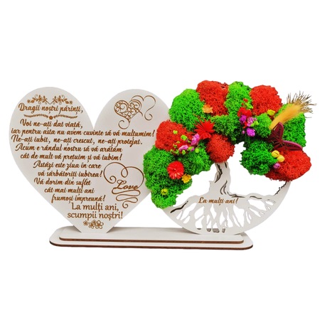Decoratiune copacul vietii cu inima personalizata pentru parinti