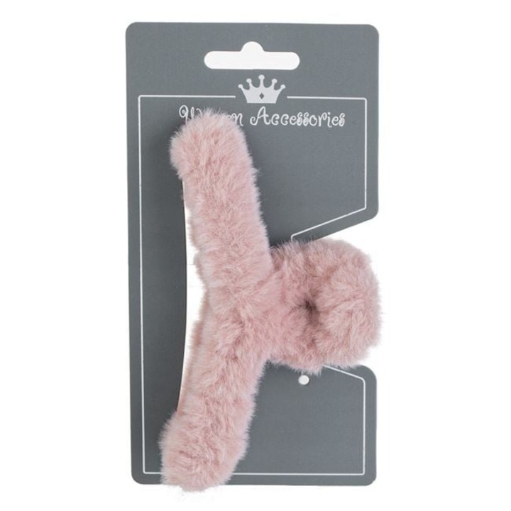 Clama pentru par Antbro® cu imitatie de blana roz nude si model bucla, 12cm