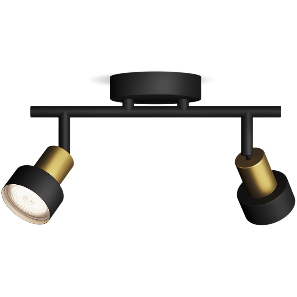 Spot Philips Conduit, 2xGU10, max. 5W, montare plafon/perete, IP20, 11x27x13 cm, Metal, Negru/Alama