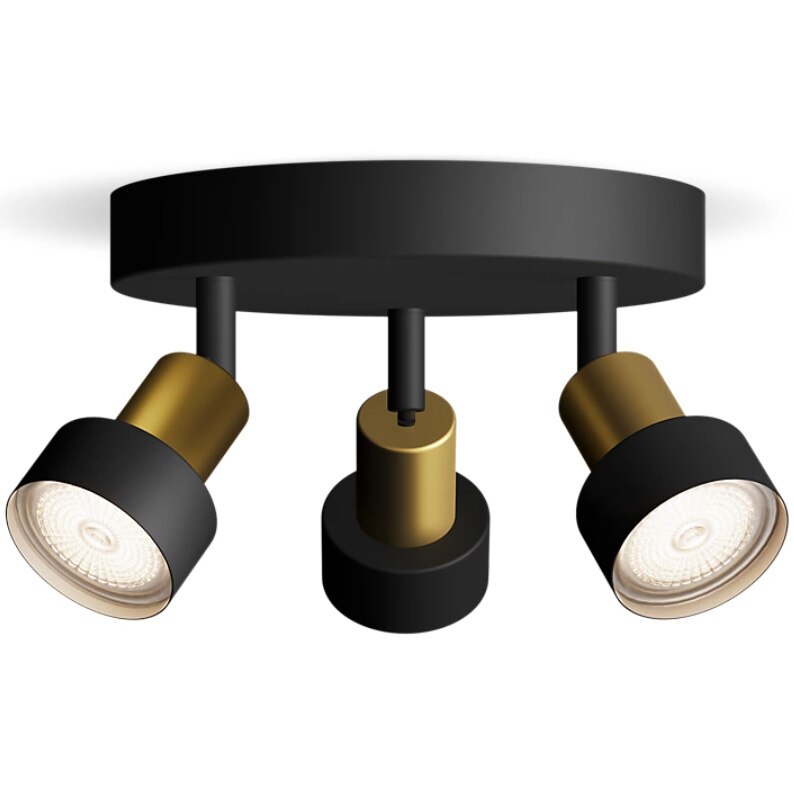Spot Philips Conduit, 3xGU10, max. 5W, montare plafon/perete, IP20, 9x22x20 cm, Metal, Negru/Alama