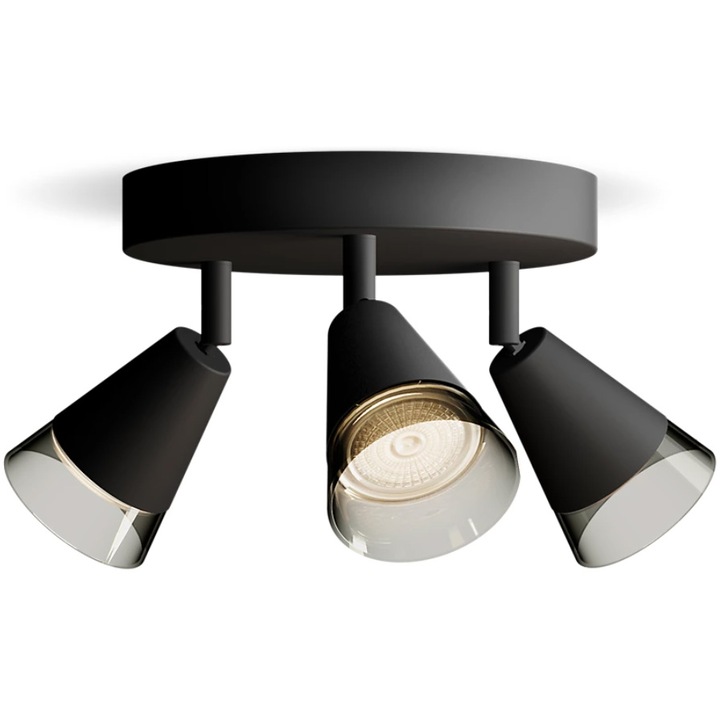 Spot Philips Cleft, 3xGU10, max. 5W, montare plafon/perete, IP20, 11x24x20 cm, Metal, Negru