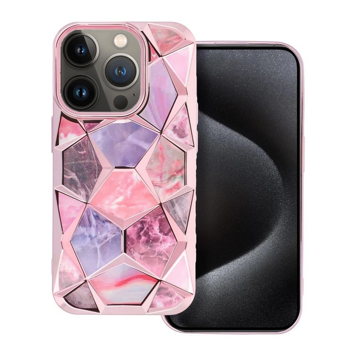 Husa pentru Apple iPhone 13 Pro, 3D Prism, Design 2 in 1, Protectie camere, Margini electroplacate, Aderenta, Durabila, Antisoc, Rezistenta la impact, Anti-ingalbenire, Culoare Roz