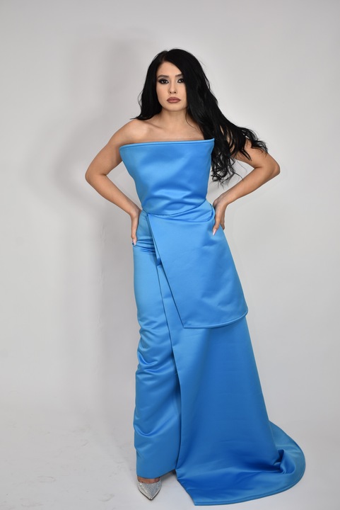 Rochie Enchanté Sori asimetrica din tafta fixa one size, albastru