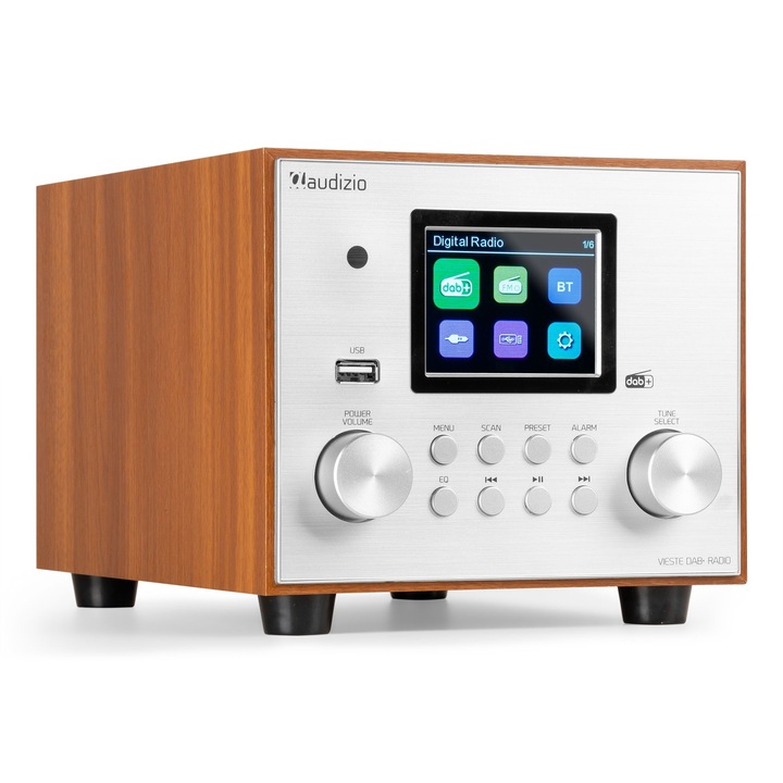Радио със субуфер, FM, 60W, Bluetooth/USB/FM/DAB+, кафяво/сребристо, Audizio VIESTE