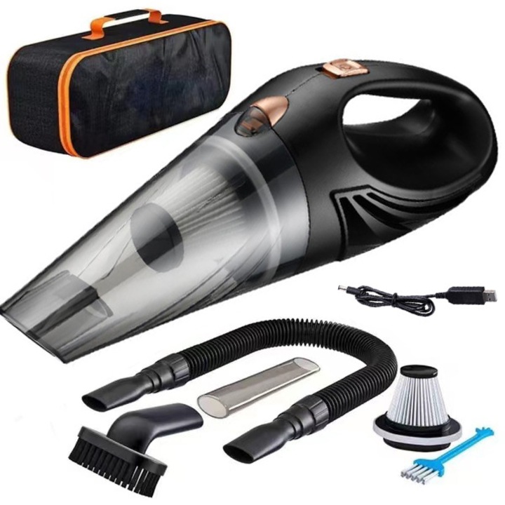 Aspirator Auto, Puternic, Portabil, Usor, Fudisenn®, 30000RPM, 90W, Curatare Masina, Furtun, Perie, Zgomot redus, 2 Instrumente Spatii Inguste, Filtru, USB, Geanta Depozitare, Negru