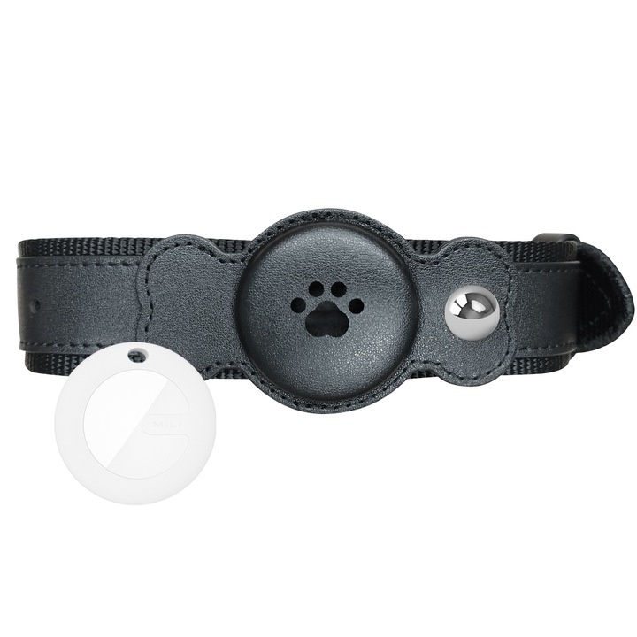 Zgarda pentru caini, neagra, cu GPS si lumini de avertizare RGB