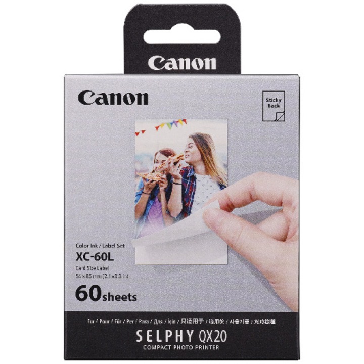 Set hartie foto + cerneala Canon Selphy XC-60L pentru Selphy QX20, 54x85mm, 60 coli, 6756C001AA
