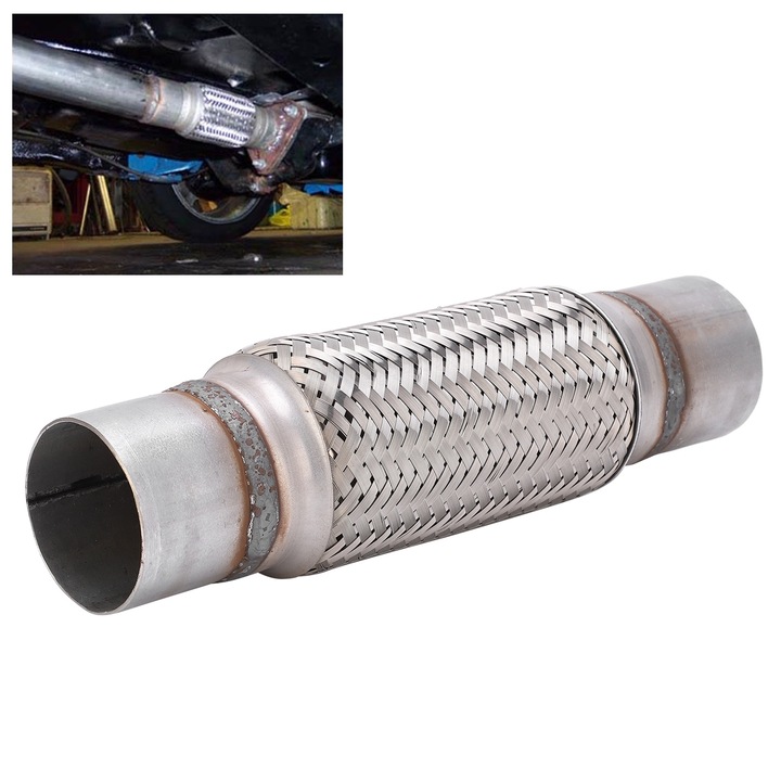 Rugalmas kipufogócső 2.5x12in, Jormftte, rozsdamentes acél, univerzális