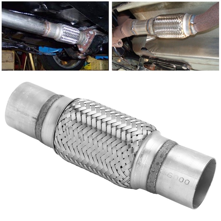Rugalmas rozsdamentes acél kipufogócső 57x250mm, ezüst, autókhoz, készlet