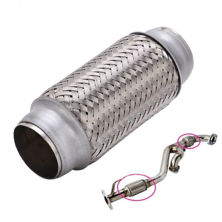 Jormftte rugalmas kipufogócső, rozsdamentes acél, 45mm x 153mm, ezüst