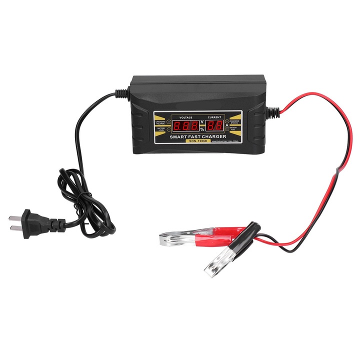 Jormftte 12V 6A autós töltő LCD kijelzővel, fokozott védelemmel, fekete