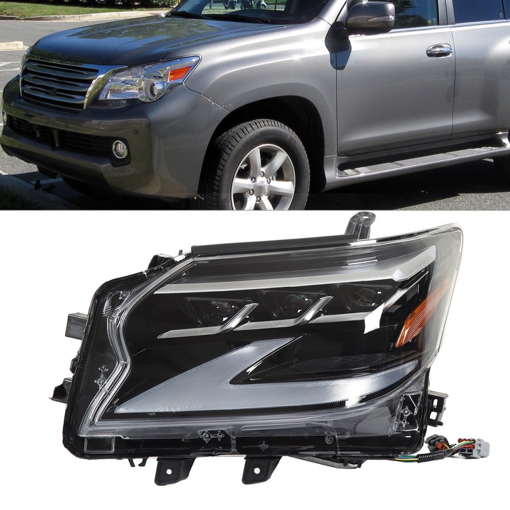 Fényszórók autóhoz, teljesen LED-es stílus, átlátszó, 3 lencsés, IP67 védelem, fényszóró szerelvény, alkalmas GX460 2010-től 2020-ig bal