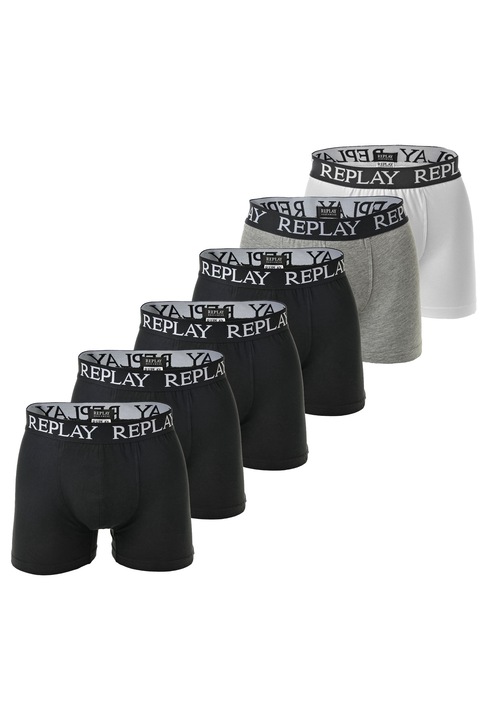 Replay, Set de boxeri cu lgo - 6 perechi, Negru/Gri melange/Alb murdar
