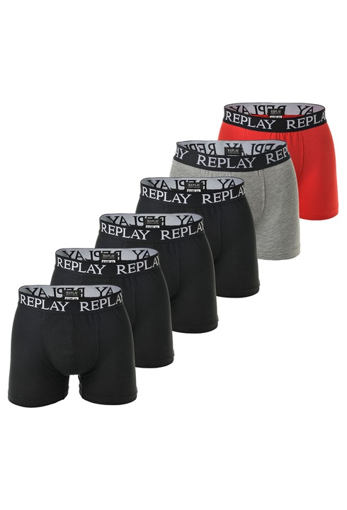 Replay, Set de boxeri cu lgo - 6 perechi, Negru/Rosu inchis/Gri melange