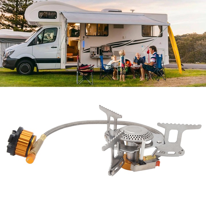 Jormftte 3700W kemping gázfőző, összecsukható kialakítás, változtatható lángszabályozás, túrázáshoz és piknikezéshez