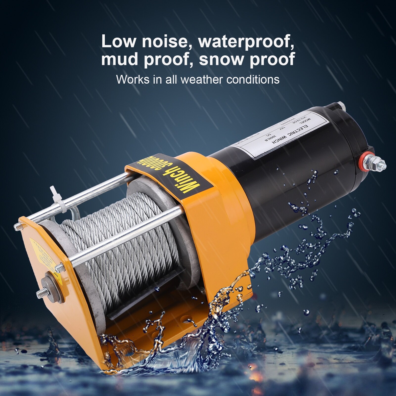 Wyinsh。　5㎏ Winch electric Jormftte 12V, 3000lbs, 5mmx10m, 290x115x105mm