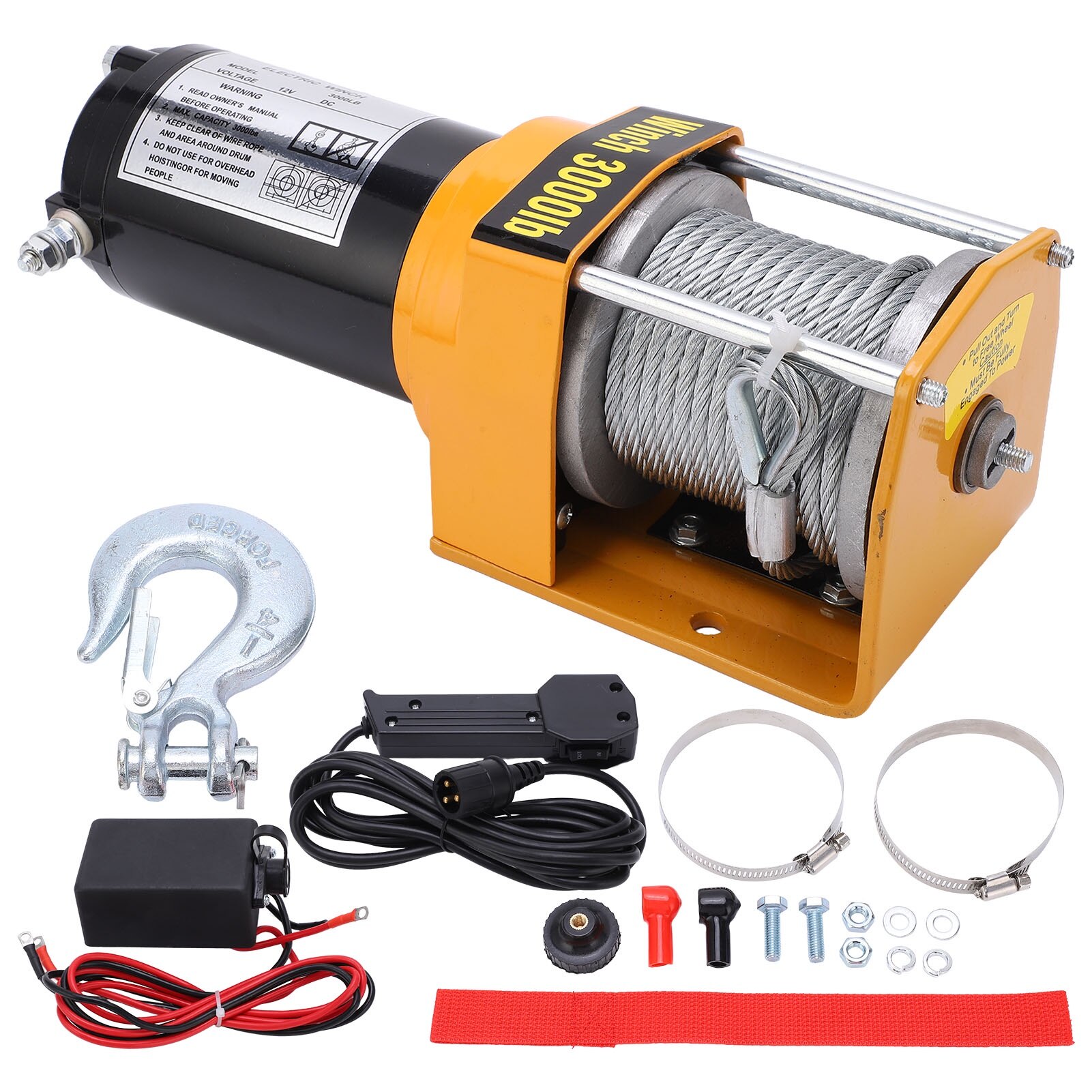 Winch electric Jormftte 12V, 3000lbs, 5mmx10m, 290x115x105mm