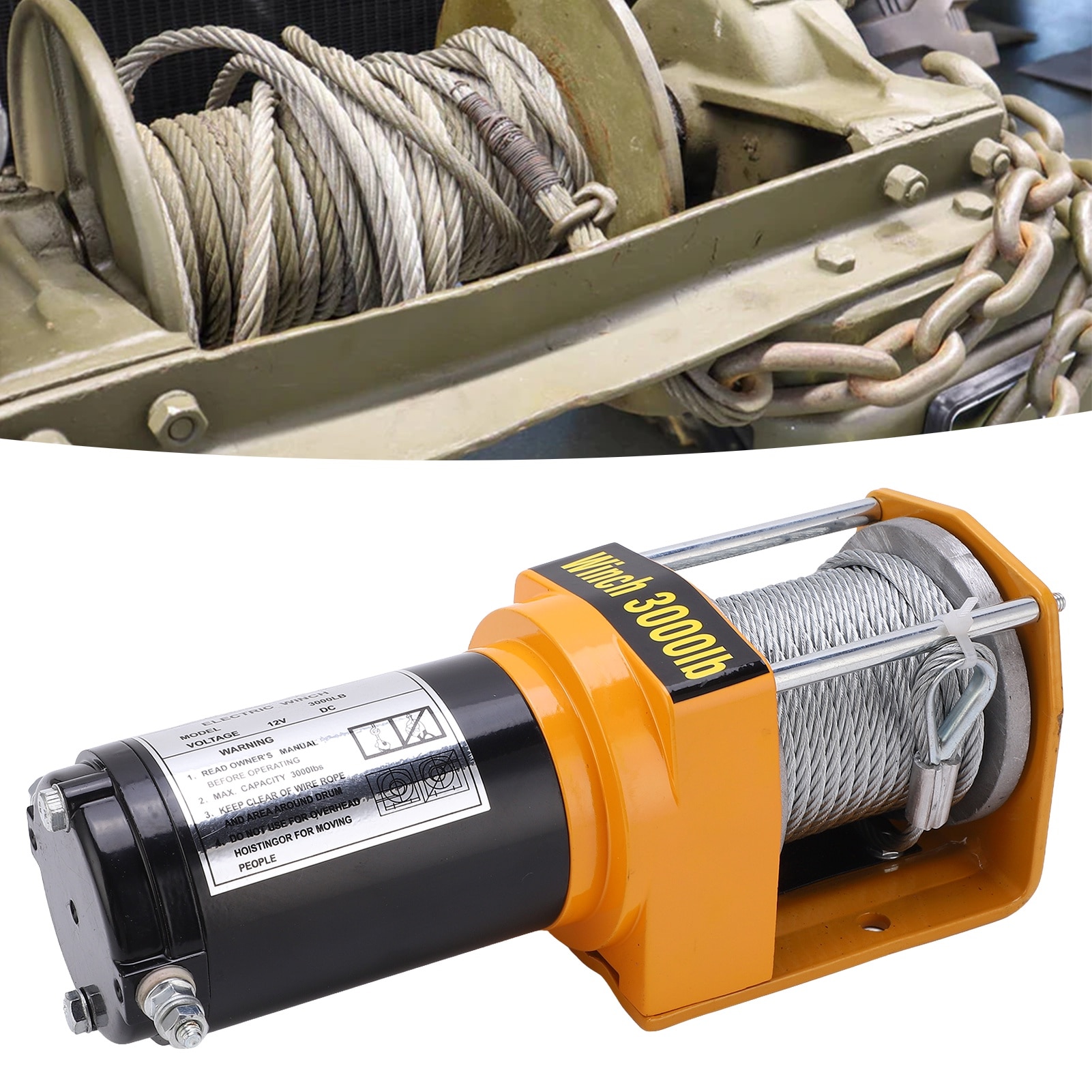 Wyinsh。　5㎏ Winch electric Jormftte 12V, 3000lbs, 5mmx10m, 290x115x105mm