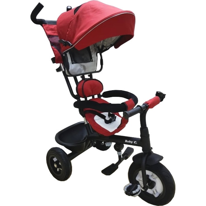 Tricicleta cu copertina Baby Care™ My Trike, pedale si pentru parinti, scaun reversibil cu invartire 360 grade, cadru metalic, Rosu Bordeaux - eMAG.ro