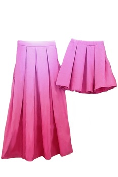 Set fuste mama-fiica, din bumbac satinat cu pliuri si buzunare, roz, Marime Unica, DyStyle Set fuste mama-fiica, din bumbac satinat cu pliuri si buzunare, roz, Marime Unica, DyStyle