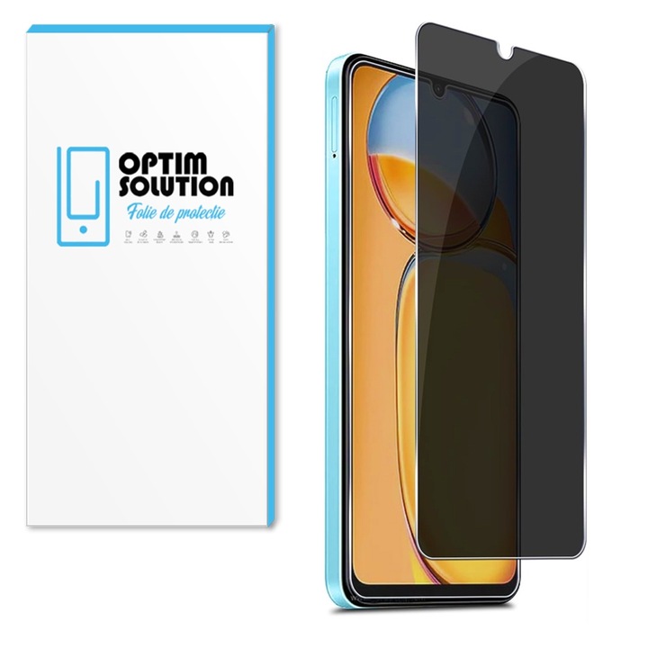 Стъклен протектор за поверителност за Xiaomi Redmi 14C, OPTIM SOLUTION, Top Grade 9H+ Protection, черен