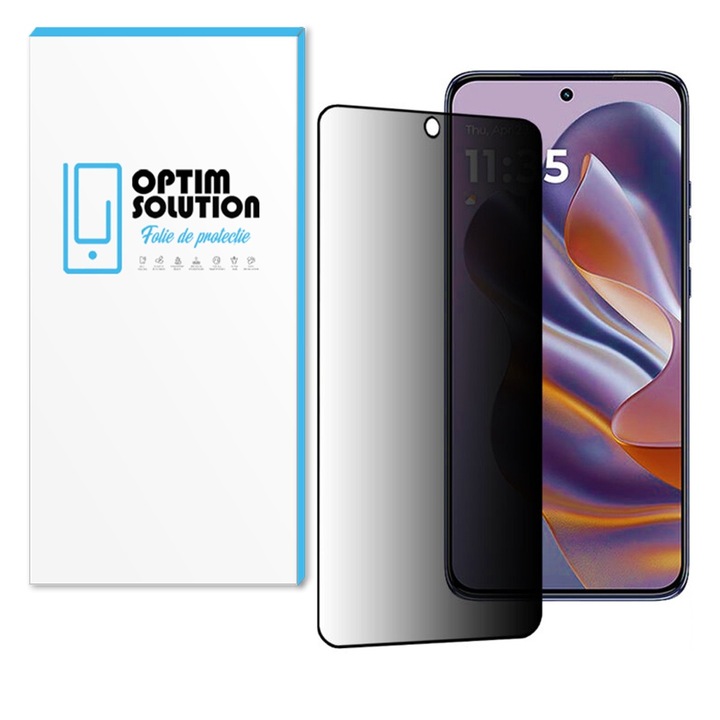 Folie Noble PRIVACY pentru Motorola Edge 50 Neo / Motorola ThinkPhone 25, OPTIM SOLUTION, Sticla Securizata AntiSpy, Top Grade 9H+ Protection, Display Securizat, UHD, Sensitive Touch, Anti-amprente, Optim Solution Premium Tech, Oleophobic Coating, Negru