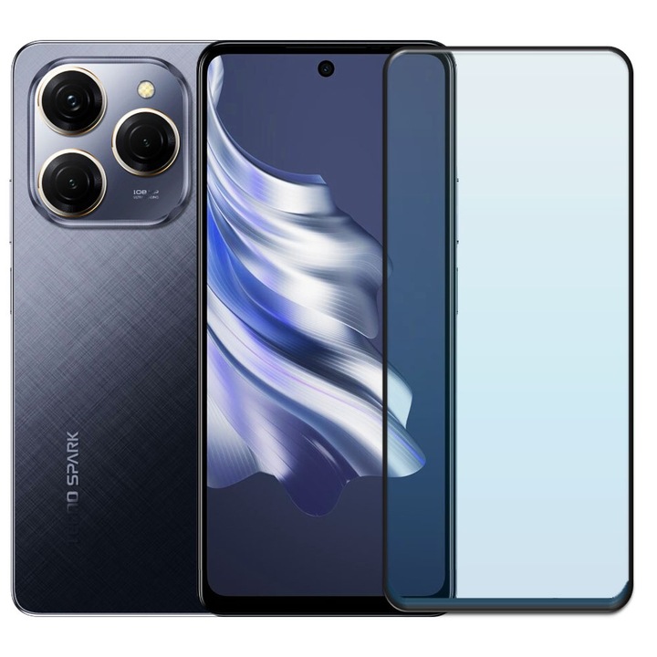 Folie din sticla securizata pentru Tecno Spark 20 Pro, HAMSTERBOX Glass Shield, Protectie completa ecran, Full face, Aplicare rapida, Case Friendly, Transparenta