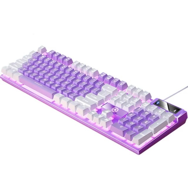 Tastatura gaming DSJ K500, iluminare LED alba, anti-ghosting, violet, 43x12,7cm, set