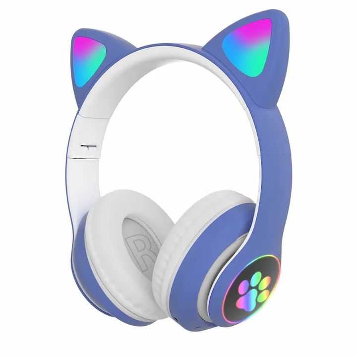 Casti wireless multifunctionale pentru copii, DSJ, cu urechi de pisica, RGB, verde, set complet