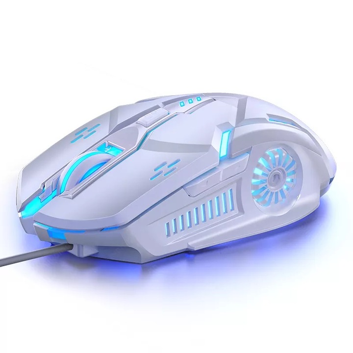Mouse gaming G5, DSJ, 6 butoane, iluminare RGB, alb, 75x128x39mm