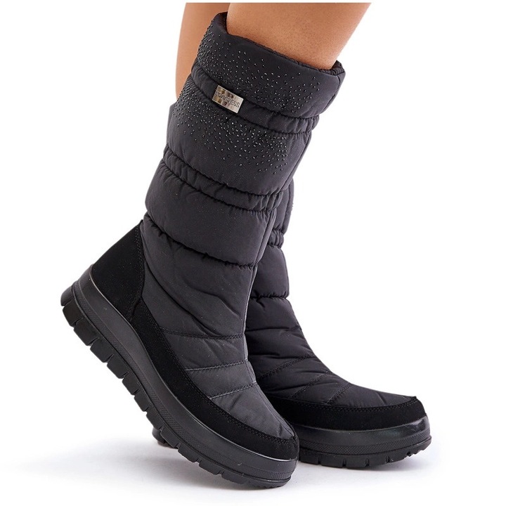 Cizme dama, Negru, izolate cu blana, platforma, set de iarna, 39 EU